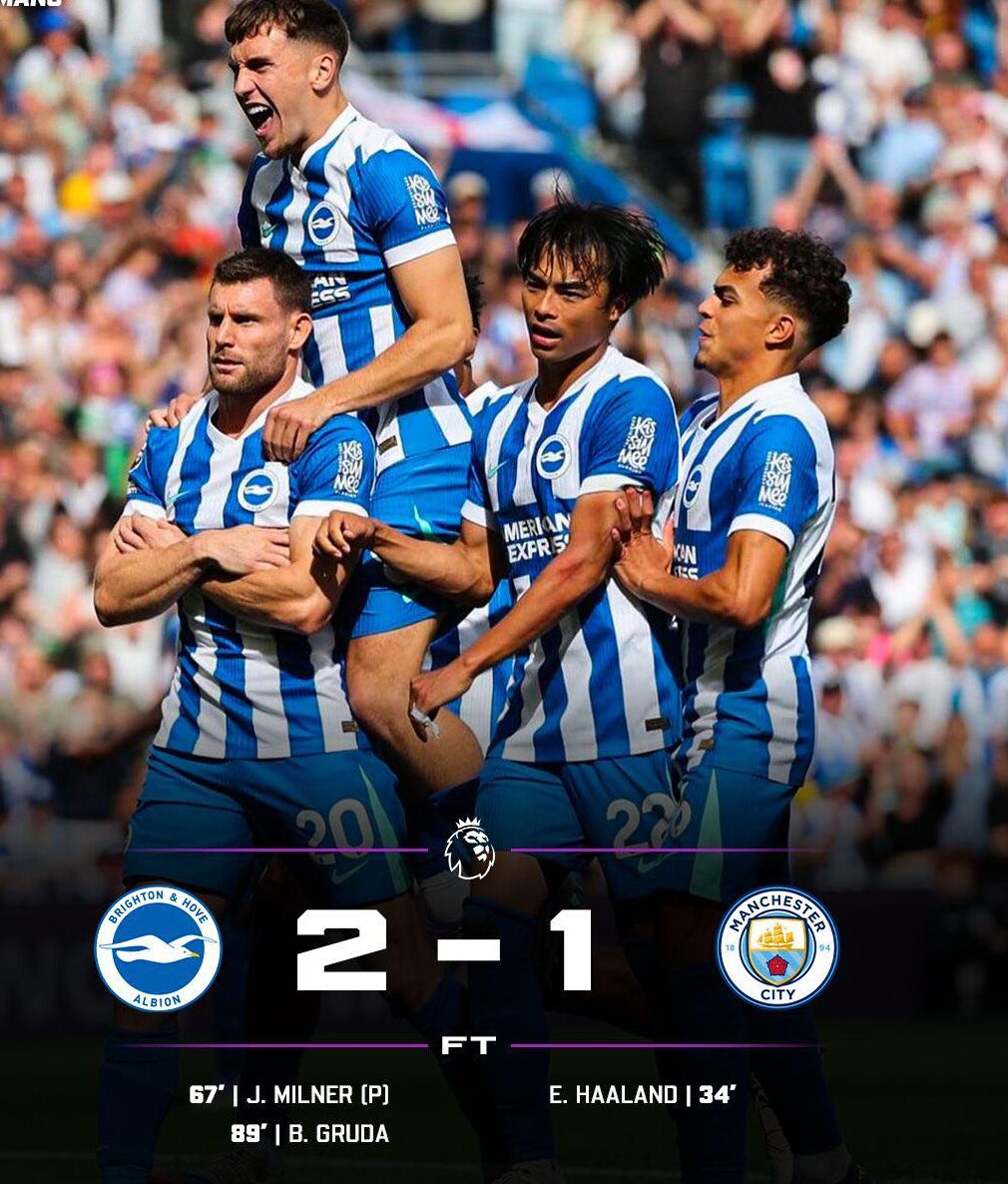 Gruda’s Late Strike Seals Brighton’s Comeback Victory Over Man City